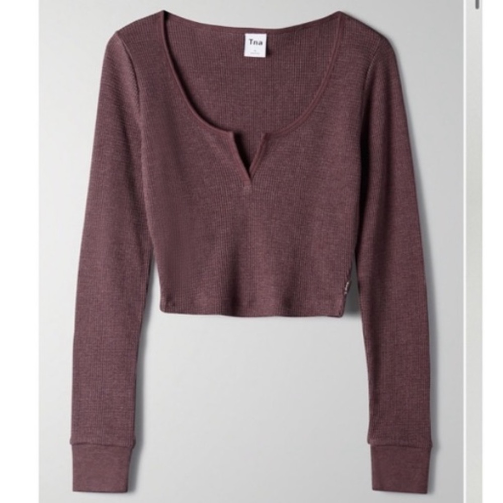 Aritzia TNA Thermal Scoopneck Dark Cocoa XXS